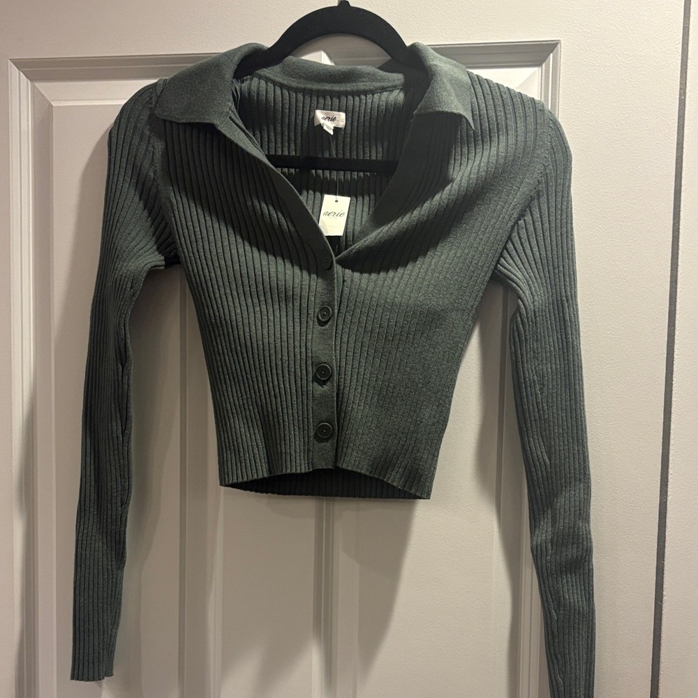 Aerie Ribbed Green Cardigan
